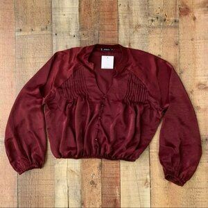 Mimosa women's size large maroon red long balloon puff sleeve crop top